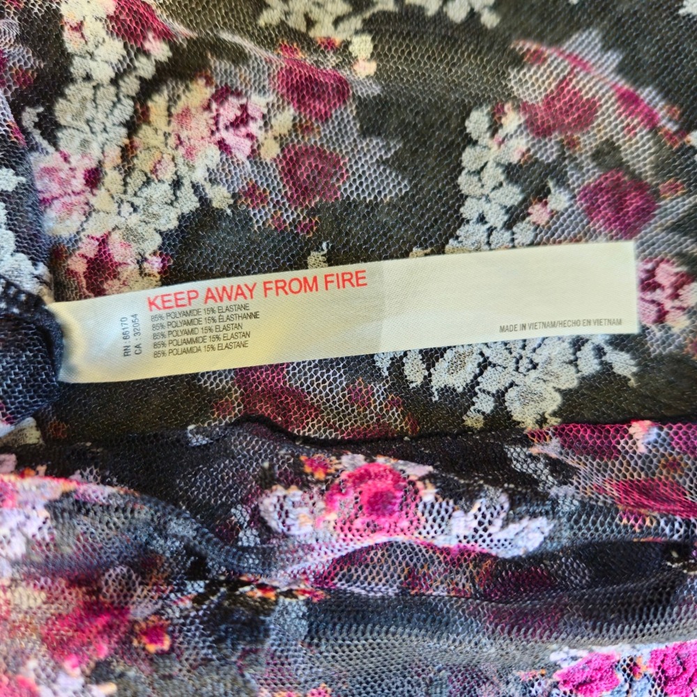 Free People Intimately Dark Floral Mesh Mock Neck Small Y2K 90s Layer Whimsigoth - Picture 5 of 11